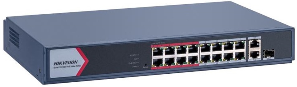 Switch Administrable de 16 puertos Gigabit PoE 130W+ 1 Puertos Uplink 1000Mbps + 1 Puerto  SFP HIKVISION