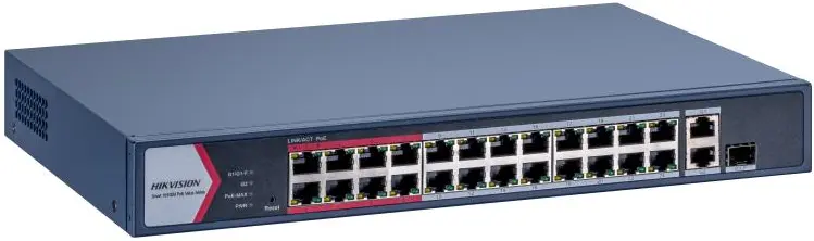 Switch Administrable de 24 puertos 100Mbps PoE 370W+ 1 Puertos Combo 1000Mbps + 1 Puerto Gigabit RJ45 HIKVISION